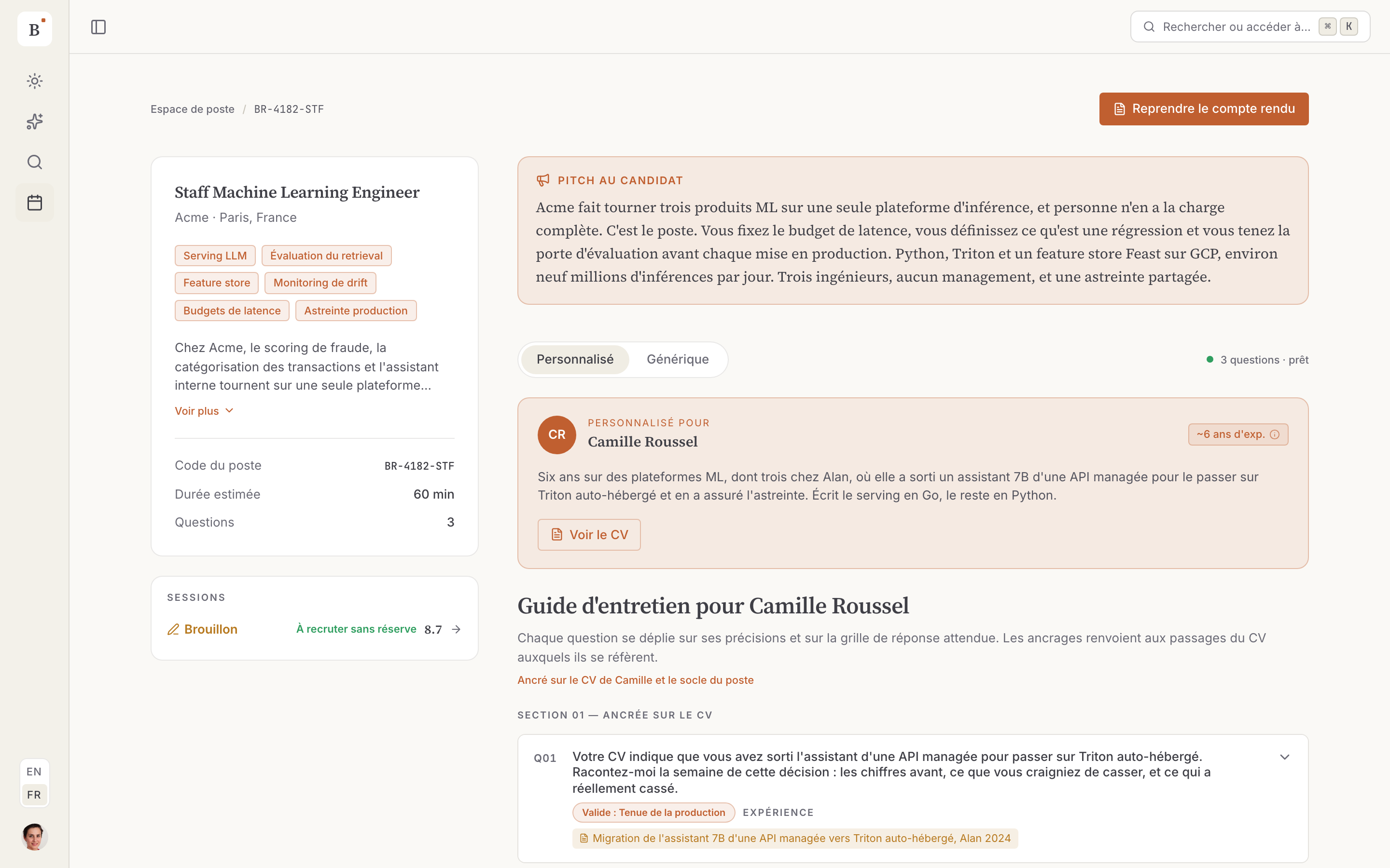 Un guide d'entretien avec des questions personnalisées et les grilles de réponse attendues